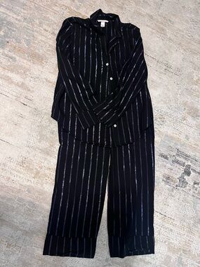 Victoria's Secret Black Pajama Set with Silver Pinstripes
